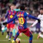 Pemain Barcelona merayakan gol saat menghadapi Albacete
