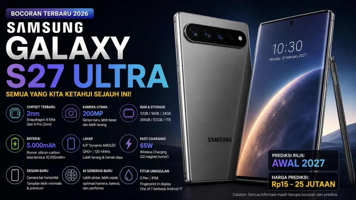 Samsung Galaxy S26 Ultra dengan teknologi AI terbaru dan desain premium yang menjadi pesaing kuat iPhone di pasar smartphone 2026.