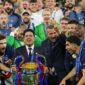 Pemain PSG merayakan gelar Liga Champions setelah memenangkan laga final.