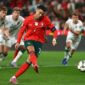 Cristiano Ronaldo merayakan gol bersama Timnas Portugal dalam perburuan menuju 1.000 gol karier.