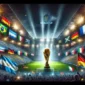 Trofi Piala Dunia FIFA dengan latar stadion tuan rumah Piala Dunia 2026.