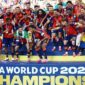 Selebrasi Timnas Spanyol mengangkat trofi Piala Dunia 2026.