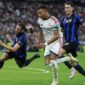 Kylian Mbappé merayakan gol Real Madrid saat melawan Inter Milan